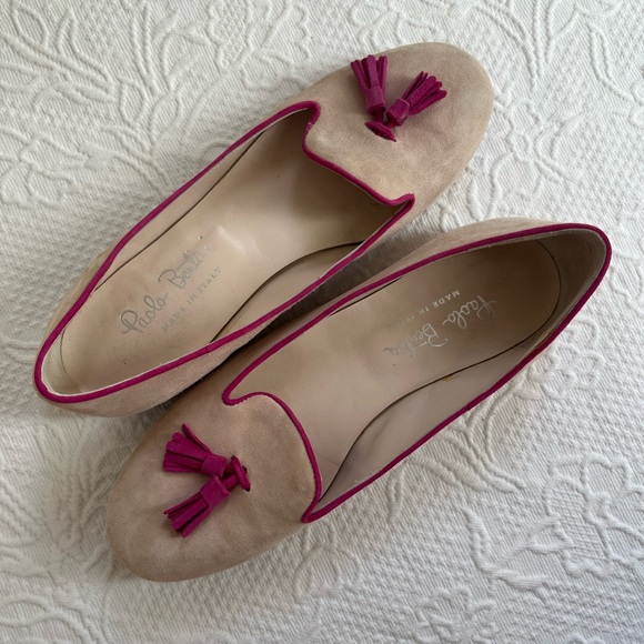 Paolo Bentini flat ballerina shoes pink tassels blush suede made in Italy 38 - Picture 4 of 10
